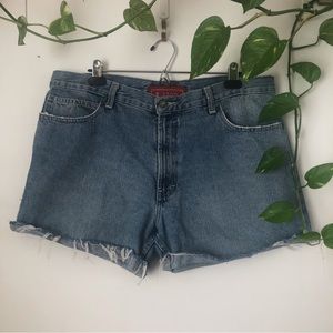 Light blue denim IZOD distressed hem shorts